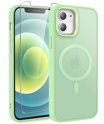 WRJ Case Designed for iPhone 12/12 Pro, Translucent Magnetic Phone Case for Women Men [Compatible with Magsafe] Slim Anti-Fingerprints Shockproof Protective Cover with Screen Protector-Mint Green - Image 1