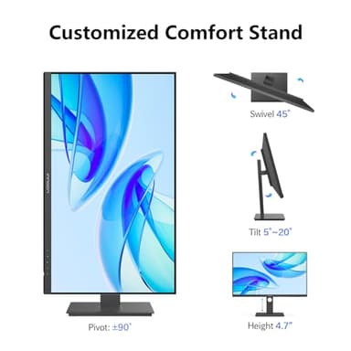 INNOCN 27 Inch 4K Monitor Computer UHD 3840 x 2160 LCD IPS Display, HDR400, USB C 65W, DP, HDMI, PC Monitor for Mac Laptop, 1.07B+ Colors, Built-in Speakers, Pivot/Height Adjustable Stand, Black - Image 6