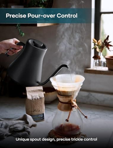 INTASTING Electric Kettles, Gooseneck Electric Kettle, ±1℉ Temperature Control, Stainless Steel Inner, Quick Heating, for Pour Over Coffee, Brew Tea, Boil Hot Water, 0.9L Black - Image 2
