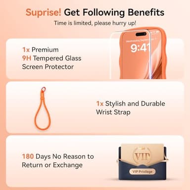 3 in 1 Magnetic for iPhone 17 Pro Max Case, Cute Wavy [Full Camera Protection][Fit for MagSafe] 1X Screen Protector+1X Wrist Strap, Anti-Slip Trendy Women Girly Case for iPhone 17 Pro Max 6.9", Orange - Image 2