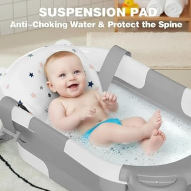 TPN Collapsible Baby Bathtub, Baby Bath Tub with Soft Cushion & Real-Time Thermometer, Baby Bathtub Infant to Toddler Tub (0-36 Months), Portable Newborn Travel Bath tub - Image 3