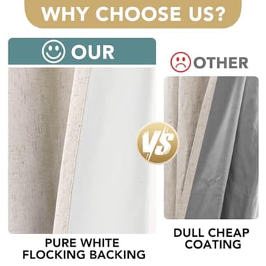 H.VERSAILTEX Linen 100% Blackout Curtains for Bedroom Full Light Blocking Curtains, Textured Window Curtain for Living Room 84 inch Grommet, Energy Efficient Curtains White Liner(2 Panels, Natural) - Image 3