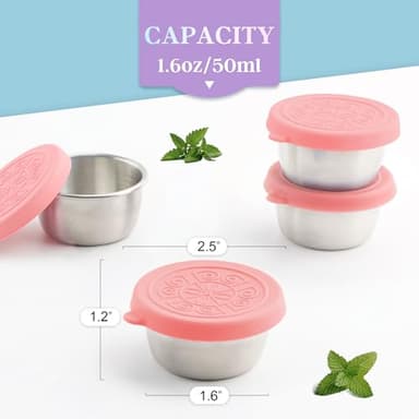 6x1.6 Oz Salad Dressing Containers With Lids, Small Leakproof Reusable Stainless Steel Salad Dressing Container To Go For Lunch Boxes,Sauce containers, Picnics,Travel Meal Prep And Kitchen Storage. - Image 2