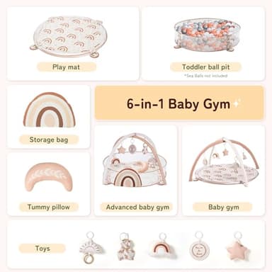 Crisschirs 6-in-1 XL Large Baby Gym & Ball Pit, Play Mat & Play Gym, Combination Baby Activity Gym with Milestone Cards for Sensory Exploration and Motor Skill Development, Balls are not Included - Image 2