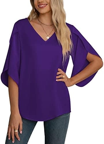 Jouica Women's Fall Casual 3/4 Ruffled Sleeve Chiffon Blouse Tops for Women - Image 3
