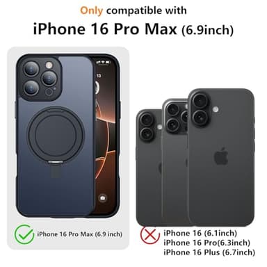 Temdan Magnetic for iPhone 16 Pro Max Case,[with 360°Rotatable Invisible Magnetic O-Ring Stand][Military Grade Shockproof][Compatible with MagSafe] Slim Translucent Matte Phone Case 6.9" - Image 6