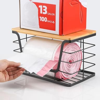 ALOCEO Extra Large Trash Bag Holder Dispenser With Bamboo Top, Wall Mounted Garbage Bag Dispenser Roll Holder for Kitchen Laundry Room Organization - Image 2