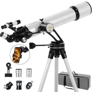 Telescope, 90mm Aperture 700mm - Vertisteel AZ Mounting Base, Highly Adjustable Telescopes, Ideal for Adults, Astronomers & Kids with Carrying Case, Wireless Remote, Phone Adapter (White) - Image 1