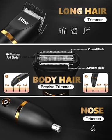 Ufree Body Hair Trimmer for Women, Manscape Pubic Hair Trimmer, 3 in 1 Body Grooming Kit for Lady, Waterproof Body Electric Shaver Razor, Grooming for Face and Body, Gifts for Women, Black - Image 2