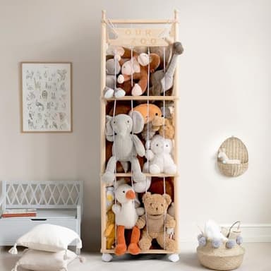 Mloong Stuffed Animal Storage, Wood Stuffed Animal Zoo Storage,Space Save Toy Organizer, Extra Large Capacity Plush Toy Cage,Stuffed Animal Holder,Gift for Nursery Playroom Kidroom Bedroom-54 inch - Image 1