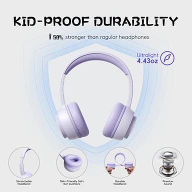gorsun Kids Bluetooth Headphones, Toddler Headphones 85 dBA Safe Volume, 45 Hours Playtime, with Mic, Bluetooth 5.3, Kids Wireless Headset for iPad/Tablet/Travel/School, ldeal Gift (Purple) - Image 5