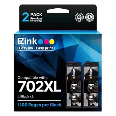 E-Z Ink Remanufactured Ink Cartridge Replacement for Epson 702XL Black Ink Cartridge T702XL 702 T702 Ink to use with Workforce Pro WF-3720 WF-3730 WF-3733 Printer (2 Pack, Black) - Image 1