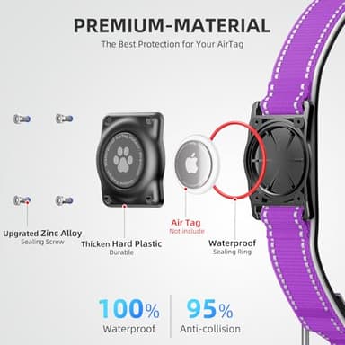 Airtag Dog Collar - 100% Waterproof Air tag Dog Collar Holder for Apple AirTag, Reflective, Soft Padded, Everlasting, GPS Dog Collar for Small Medium Large Dogs (Purple, M) - Image 3