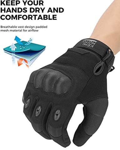 KEMIMOTO Tactical Gloves for Men, Touchscreen Motorcycle Gloves with Hard Shell & Palm Padding for Sports Motorcycle Cycling Tactical Airsoft Paintball Hunting Hiking Camping Climbing (Black,X-Large) - Image 4