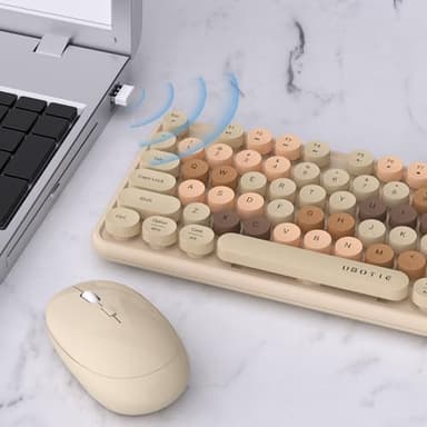 UBOTIE Colorful Computer Wireless Keyboards Mouse Combos, Typewriter Flexible Keys Office Full-Sized Keyboard, 2.4GHz Dropout-Free Connection and Optical Mouse (Milk Tea -Colorful) - Image 4