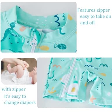 UMELOK Toddler Boy Swimsuit Baby Rash Guard Swimwear Rashguard UPF 50+ Sun Protection Bathing Suit Sunsuit Green, Submarine and Octopus-24-36M - Image 4