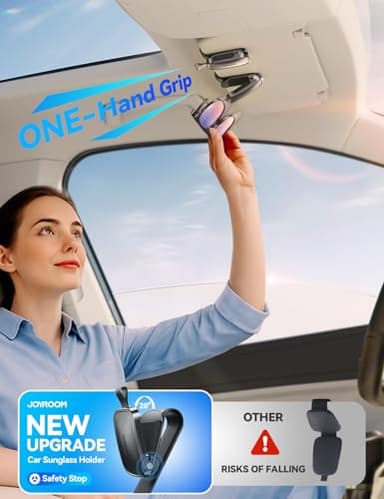 JOYROOM Sunglasses Holder for Car Visor, 2025 Upgrade Magnetic Glasses Car Holder, Universal Fits Leather Eyeglasses Clip Compatible with All Glasses, One-Handed Operation - Image 2