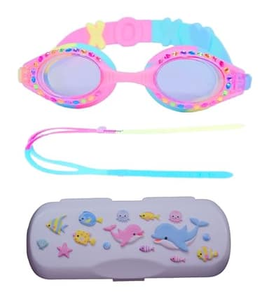 YUENREE Girls Swim Goggles - Bling Swimming Goggles for Girls Ages 4-12 - No Leak, Anti-Fog, UV Protection, Easy to Adjust and Non Slip - with Hard Travel Case- Rainbow - Image 1