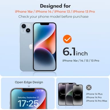 UNBREAKcable 2-Pack Screen Protector for iPhone 16e/13/13 Pro/14, Double Shatterproof Tempered Glass [Easy Installation] [9H Hardness] [99.99% HD] [Case Friendly] for Apple 13 Pro/13/14/16e 6.1 inch - Image 3