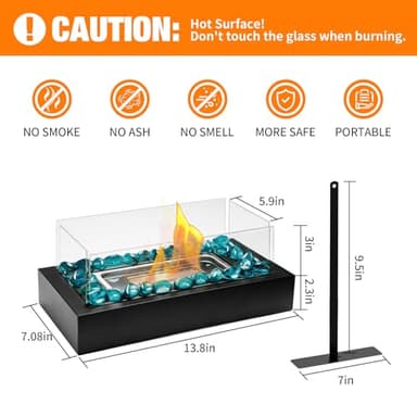 Tabletop Fire Pit Indoor Outdoor - Table Top Firepit Decor with Fire Glass Mini Small Fireplace Portable Smores Maker Decorations for Home Patio Balcony Wedding Housewarming Mothers Day Birthday Gifts - Image 3