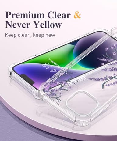 GVIEWIN for iPhone 14 Case Floral, with Screen Protector + Camera Lens Protector, [Non Yellowing] Soft Shockproof Clear Phone Protective Cover for Women, Flower Pattern Design 6.1" (Daphne/Purple) - Image 3