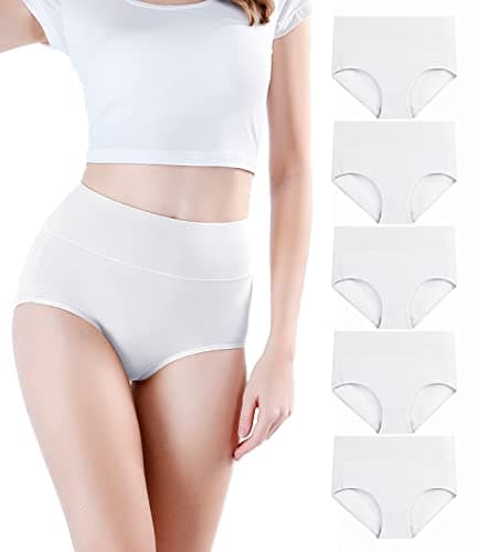 wirarpa Women's Cotton Underwear High Waist Briefs Full Coverage Panties Ladies Underpants 5 Pack White Large - Image 1