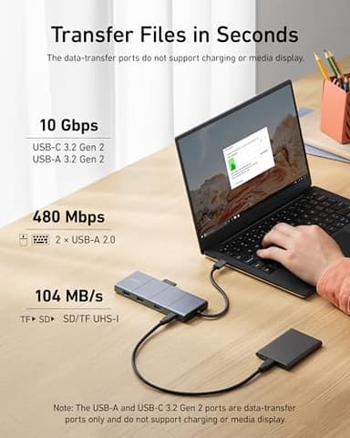 Anker USB C Hub, 11-in-1 Docking Station Dual Monitor, 10 Gbps USB-C and USB-A Data Ports, 4K HDMI and DisplayPort, 85W Power Delivery, 2 Data Ports, Ethernet, for XPS - Image 3