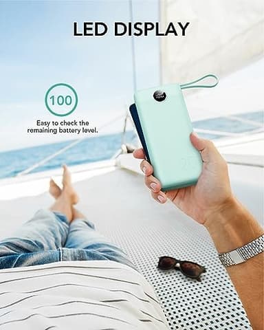 VRURC Portable Charger 20000mAh, Built-in Cables Fast Charging Power Bank, PD QC 3.0 Travel Essentials Battery Pack, 4 Output & 2 Input Phone Charger for iPhone16 15 14 13 X, Samsung, Android-Green - Image 8