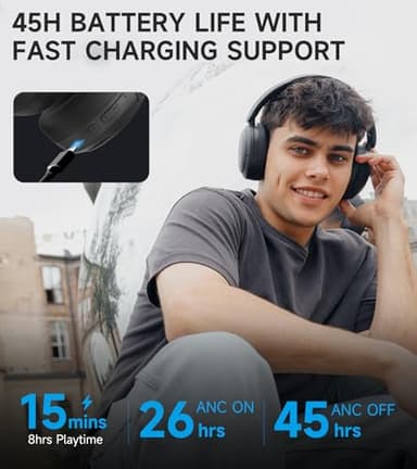 Edifier W800BT Pro Hybrid Active Noise Cancelling Headphones - Hi-Res Audio - AI Call Noise Cancellation - 45H Playtime - Fast Charging - Foldable - Wireless Over-Ear Bluetooth 5.4 Headphones - Black - Image 7