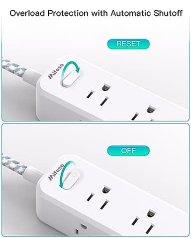 Mifaso Extension Cord, Surge Protector Power Strip, Extension Cord with 9 Outlets 3 USB Ports, Extension Cord with Multiple Outlets, 5FT USB Power Strip for Dorm Room Essentials, College, White - Image 5