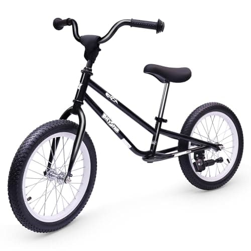 bicystar 16 Inch Kids Balance Bike for 5-8 Year Old, BMX Kids Bike with No Pedals, Air Rubber Tires, Footrests, Adjustable Height for Big Kids, Boys, Girls (Black) - Image 1