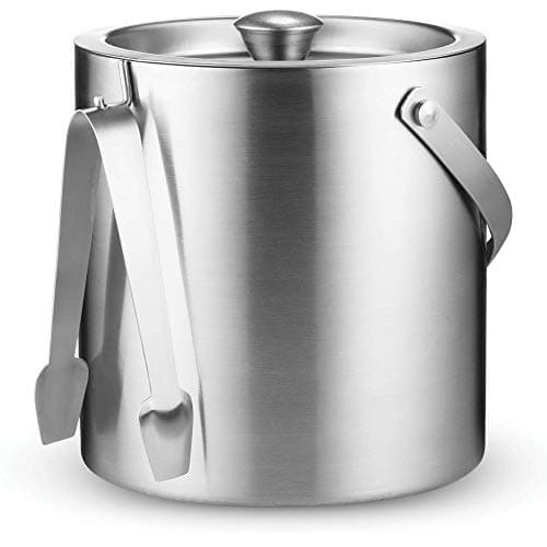 FineDine Double-Wall Stainless Steel Insulated Ice Bucket with Lid & Ice Tong [3 Liter] Included Strainer Keeps Ice Cold & Dry, Carry Leather Handle, Home Bar, Chilling Beer, Champagne, Wine Bottle - Image 1