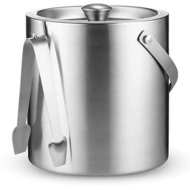 FineDine Double-Wall Stainless Steel Insulated Ice Bucket with Lid & Ice Tong [3 Liter] Included Strainer Keeps Ice Cold & Dry, Carry Leather Handle, Home Bar, Chilling Beer, Champagne, Wine Bottle - Image 1