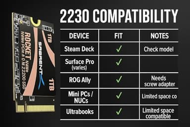 SABRENT Rocket 2230 1TB NVMe SSD – PCIe Gen4 M.2 2230 Internal SSD for Steam Deck, Surface Pro, Ultrabook, HTPC – DRAM-Less with HMB, Up to 5GB/s [SB-2130-1TB] - Image 8