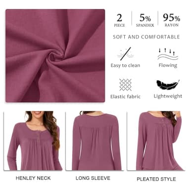 Bestbee Womens Pajama Set Plus Size, 2 Piece Lounge Outfits Pleated Sleepwear Sets Long Sleeve With Pockets Ladies Pjs, XL, Star Grey - Image 5