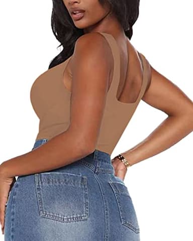 BelleLovin Women's Sweetheart Square V Neck sleeveless Tank Tops Bodysuits (XX-Large, Mocha) - Image 3