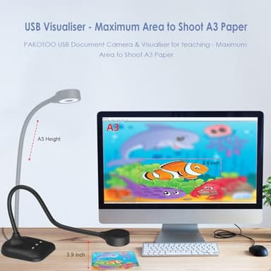PAKOTOO USB Document Camera for Teachers, Webcam/Doc Camera for Classroom with A3 Format, 3-Level LED Lights, Image Invert, Fold, Dual mic for Mac OS, Windows, Zoom, OBS Work with Distance Learning - Image 6