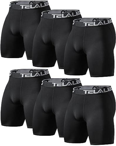 TELALEO 6 Pack Compression Shorts for Men Spandex Sport Shorts Athletic Workout Running Performance Baselayer Underwear Black M - Image 1