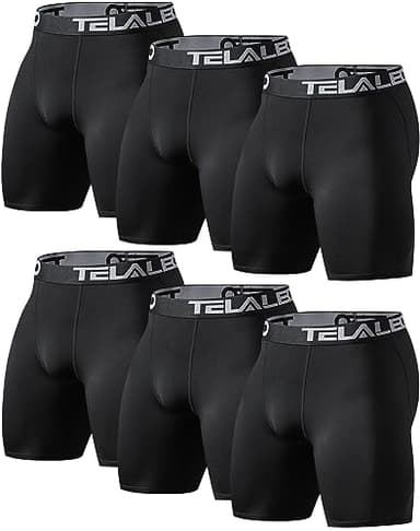 TELALEO 6 Pack Compression Shorts for Men Spandex Sport Shorts Athletic Workout Running Performance Baselayer Underwear Black M - Image 1