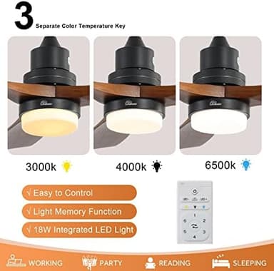 Sofucor 52 Inch Ceiling Fan with Lights and Remote, Low Profile Flush Mount Modern Wood Ceiling Fan for Indoor Bedroom Living Room Farmhouse Outdoor Patio Porch, Reversible DC Motor, Brown - Image 3