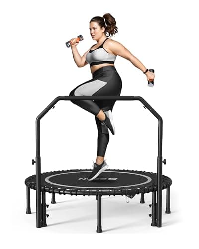 BCAN Rebounder Trampoline for Adult, 48" Fitness Trampoline with Bungees, U Shape Adjustable Foam Handle, Stable & Quiet, Indoor Outdoor Workout-Silver - Image 1