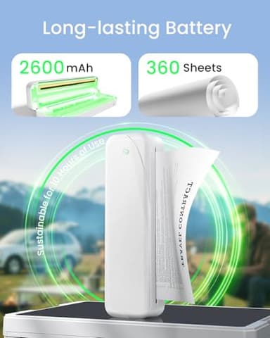 Portable Printers Wireless for Travel, Inkless Thermal Printer Support 8.5" X 11" US Letter & A4 Size, Mobile Bluetooth Printer Compatible with iOS, Android & Laptop for Home Office Car (White) - Image 6