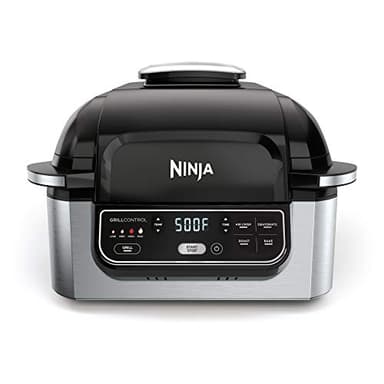 Ninja | Indoor Grill | Foodi | 5-in-1 (Grill, Air Fry, Roast, Bake, and Dehydrate | Fits up to 3lb Roast | Smoke Control System and Dishwasher Safe Parts| Black/Grey | AG301 - Image 1