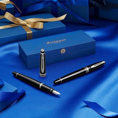 Waterman Expert Fountain Pen Gloss Black with 23k Gold Trim Fine Nib Gift Box - Image 7