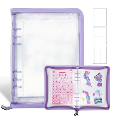 Ruatu Sticker Organizer Binder Sticker Storage Album A5 Sticker Book Collecting Album for Collecting Sticker Reusable Sticker Keeper Holder Book for Adult with Pockets and Zipper (purple) - Image 1