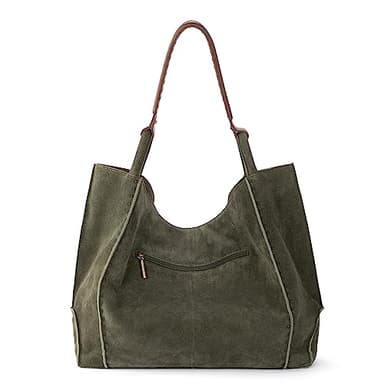 The Sak Los Feliz Large Tote Bag in Leather, Lined Purse with Single Shoulder Strap, Moss Suede - Image 5