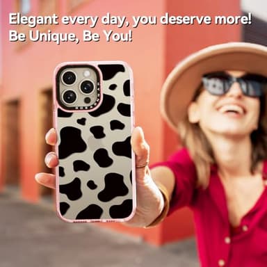Rosarnnah Compatible for iPhone 15 Pro Max Case Cute - Durable Shockproof 6.6 ft Drop Impact Phone Case - Funny Milk Cow Print Design for iPhone 15 Pro Max 6.7" Glitter Pink - Image 6