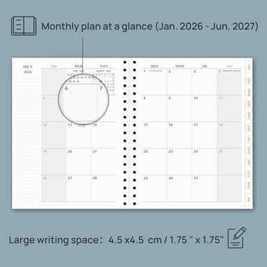 POPRUN Monthly Planner 2026-2027 Spiral Hardcover (8'' x 10''), 18 Months Calendar (Jan.2026-Jun.2027) - 2 Pages per Month with Dotted Note Pages, Sunday Start, Laminated Tab - Light Pink - Image 3