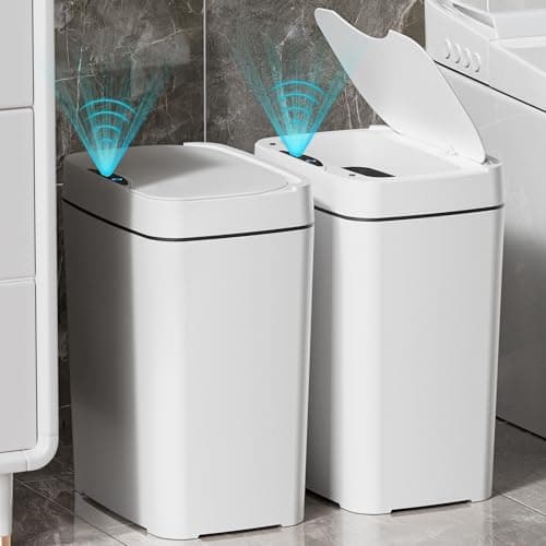 Vanpopubs 2 Pack 2.7 Gal Bathroom Trash Can with Lid, Automatic Trash Can Small Smart Garbage Can Touchless, Slim Motion Sensor Waterproof Plastic Trash Bins for Bedroom Office Kitchen Toilet - Image 1