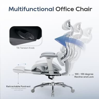 COLAMY Ergonomic Mesh Office Chair with Footrest, Executive High Back Computer Desk Chair with Wide Headrest and Adjustable 3D Arms, Backrest Height, Tilt Lock and Lumbar Support, Grey - Image 6